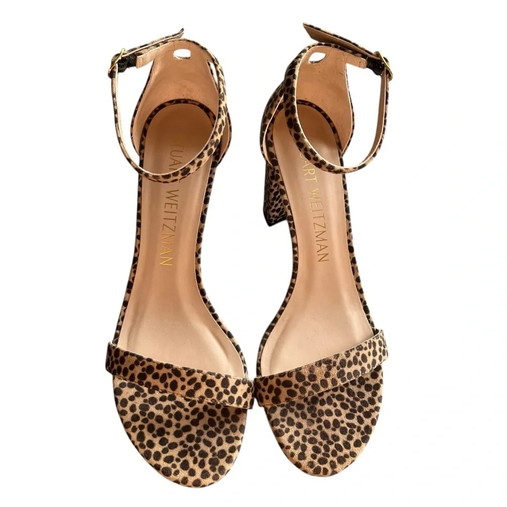 Stuart Weitzman Leopard Block Heel Ankle Strap Sandals Size 10 - Picture 7 of 10